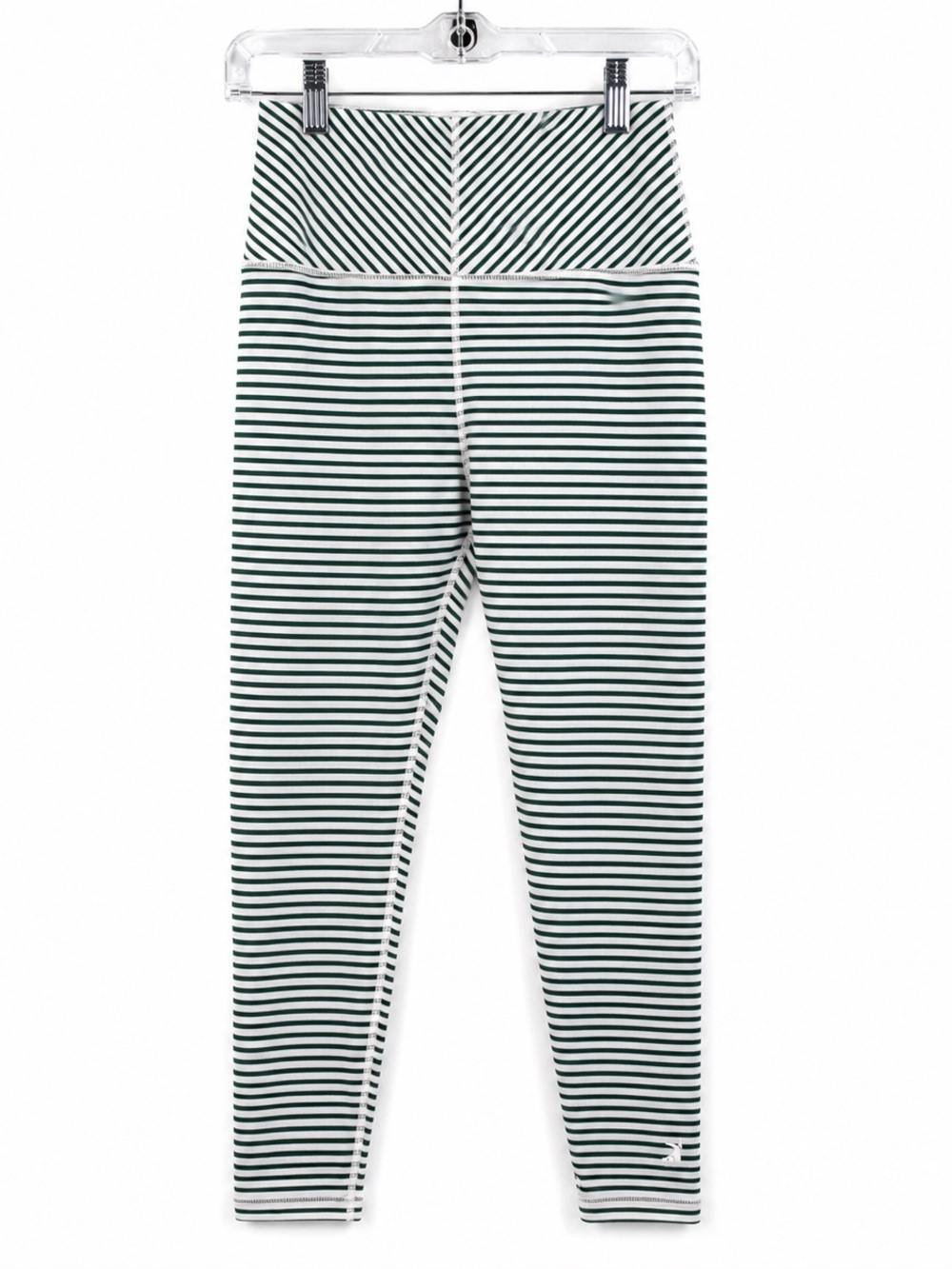 Glyder Dark Green and White Striped High-Waist Leggings| Medium